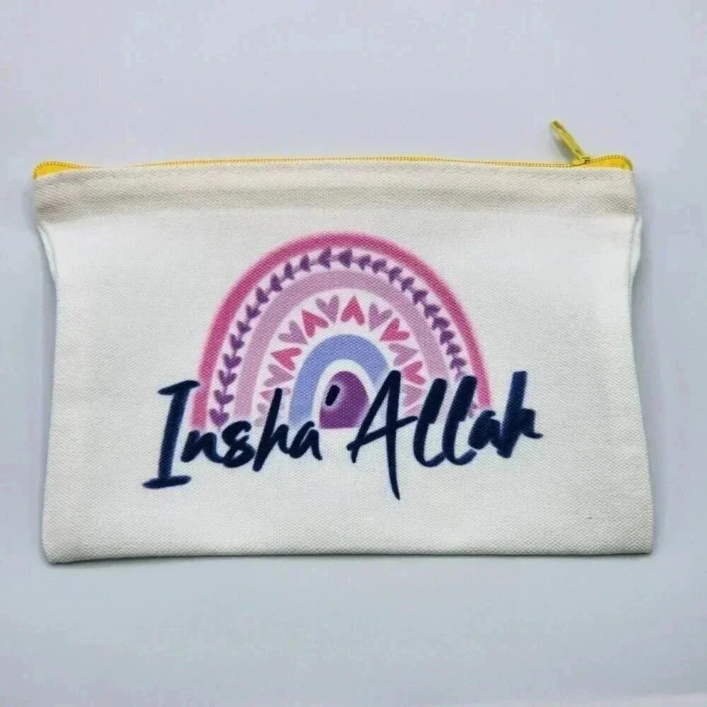 Inshallah Canvas Zipper Pencil Bag Makeup Bag Pouch Bag Handmade NWT